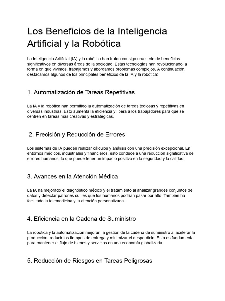 Beneficios de la IA y la Robótica | PDF | Inteligencia artificial ...