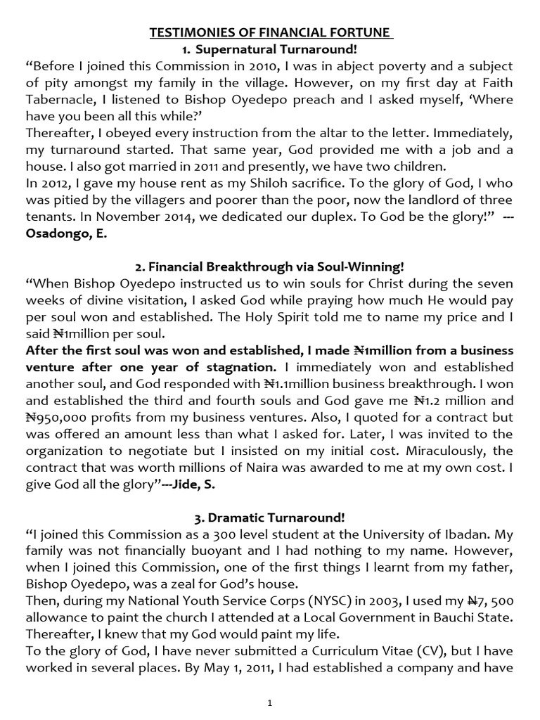 1_Testimonies For Financial Fortune Banquet July 2023 | PDF | Tithe