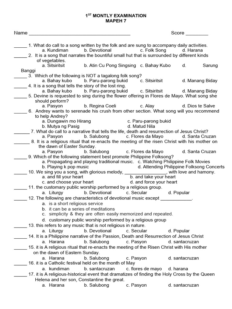 Grade 7 Music and Arts | PDF