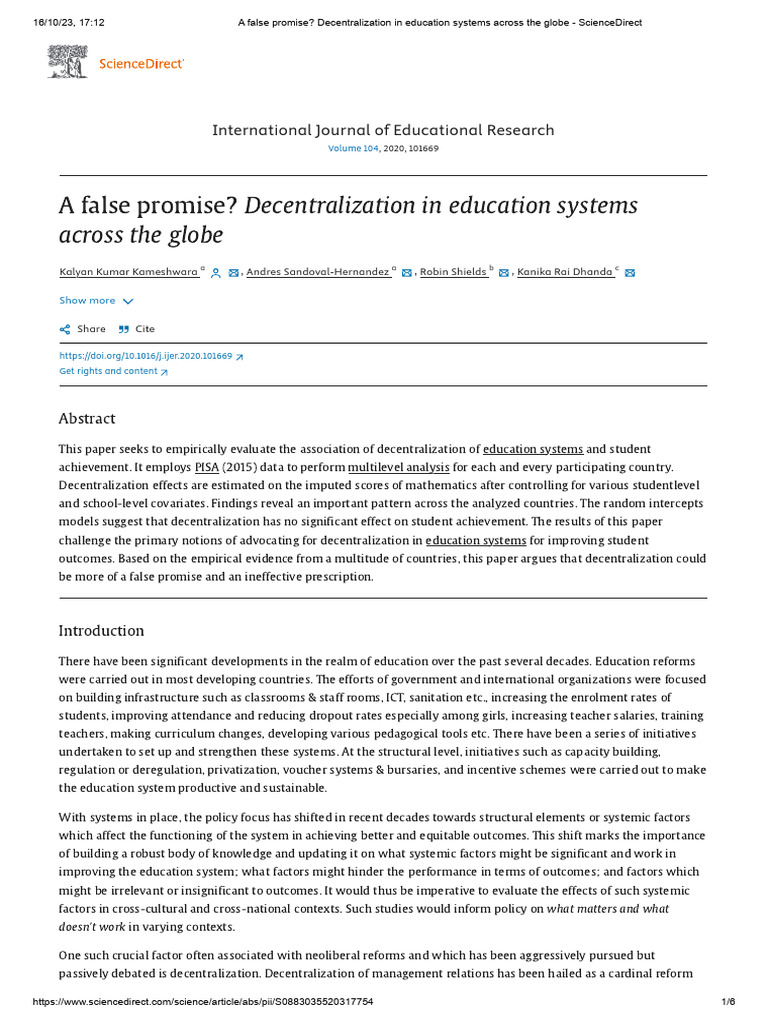 A False Promise Decentralization in Education Systems Across The