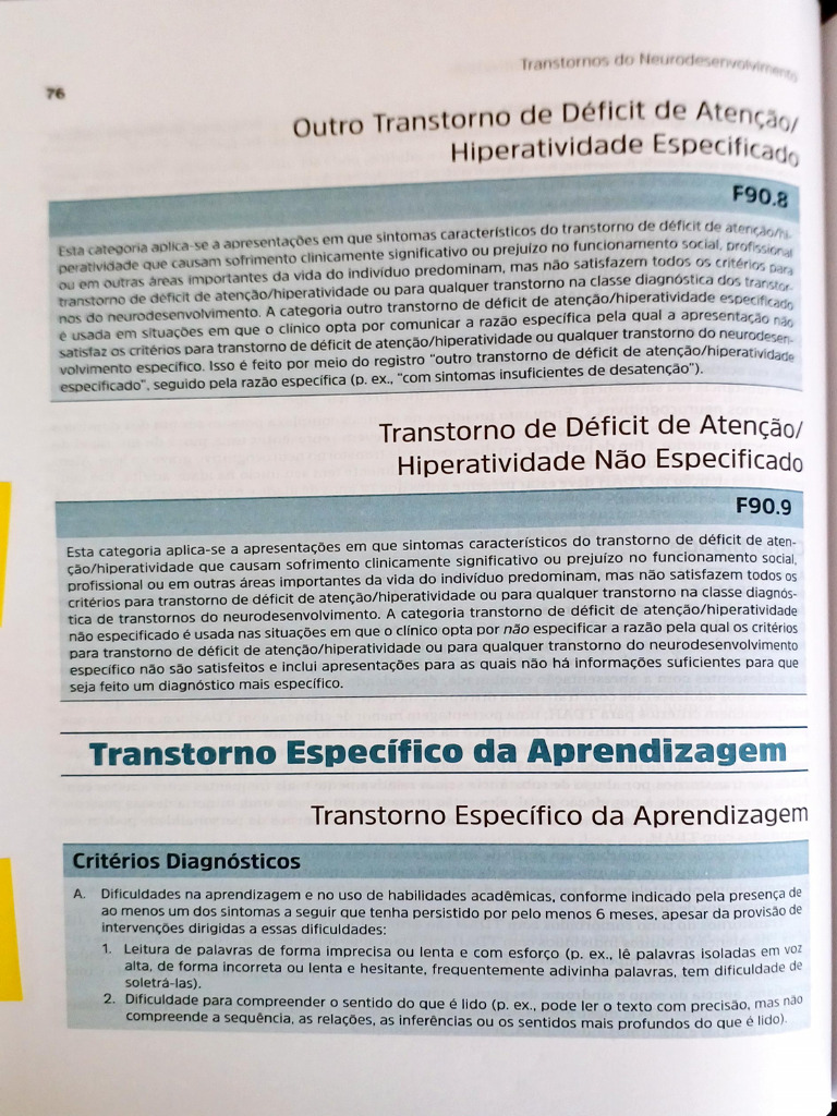 DSM5TR. Transtorno Específico Da Aprendizagem PDF Transtorno de déficit de atenção e
