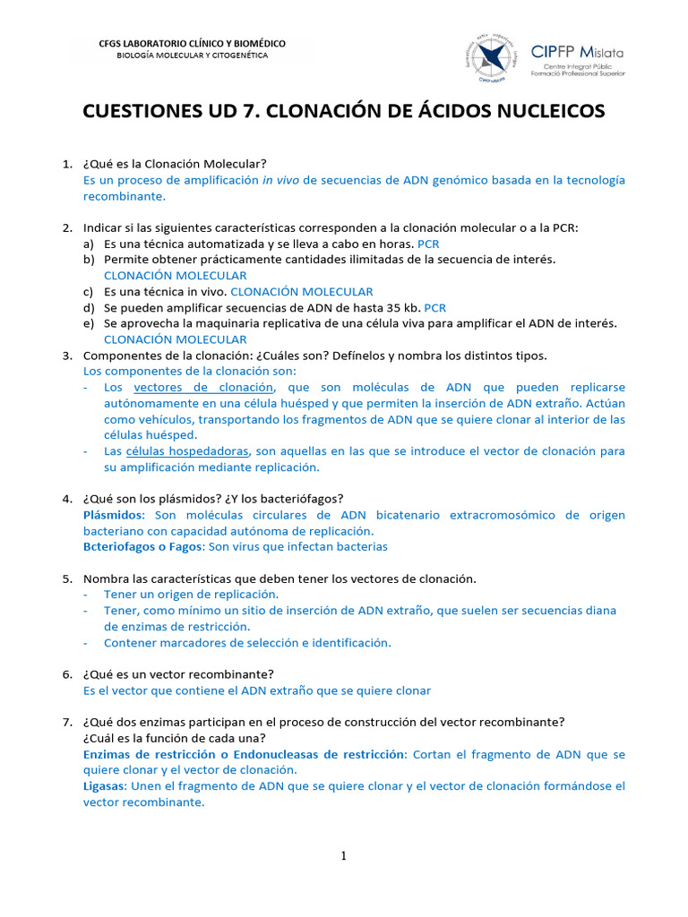 Clonación Molecular y ADN Recombinante | PDF | ADN recombinante | Plásmido