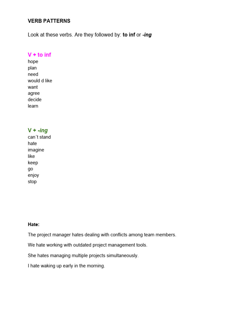 Verb Patterns | PDF | Project Management | Economies