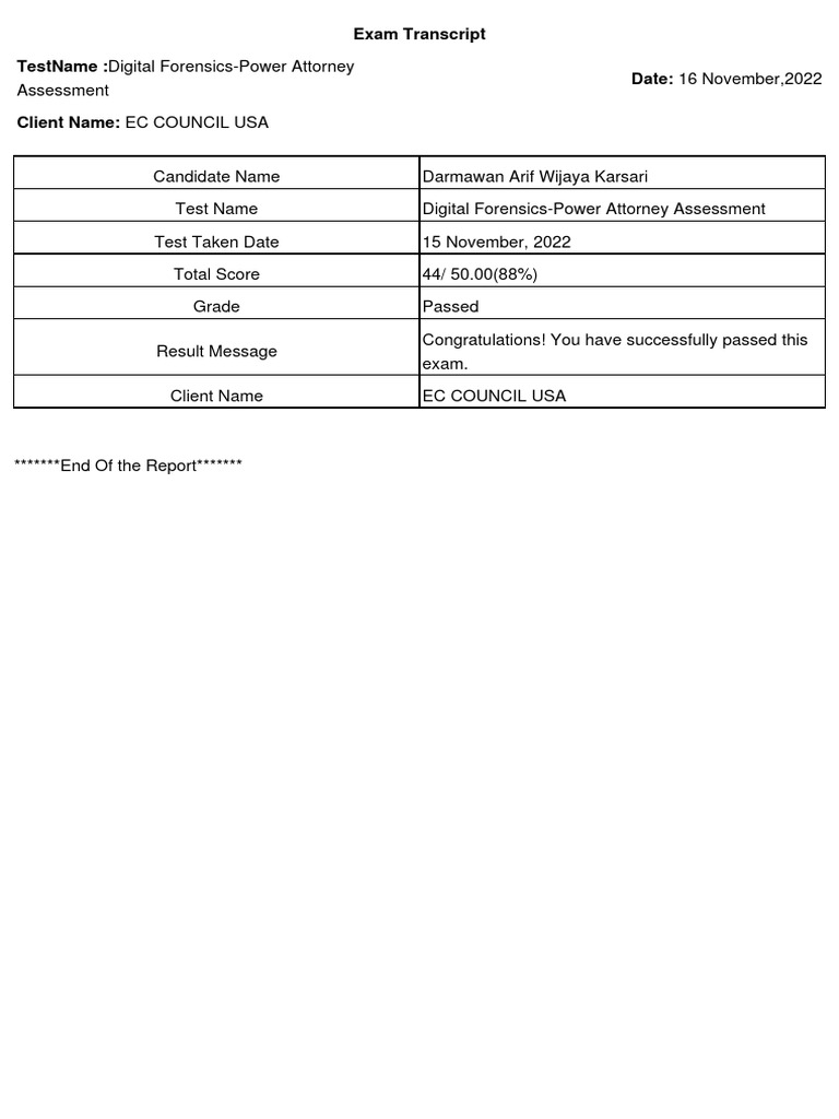 Exam Transcript | PDF