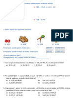 Ejercicios de Adicion y Sustraccion de Numeros Decimales