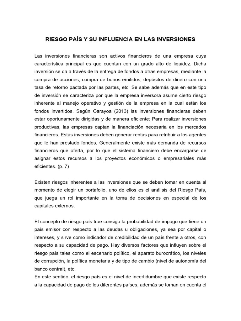 Riesgo País y su Impacto en Inversiones | PDF
