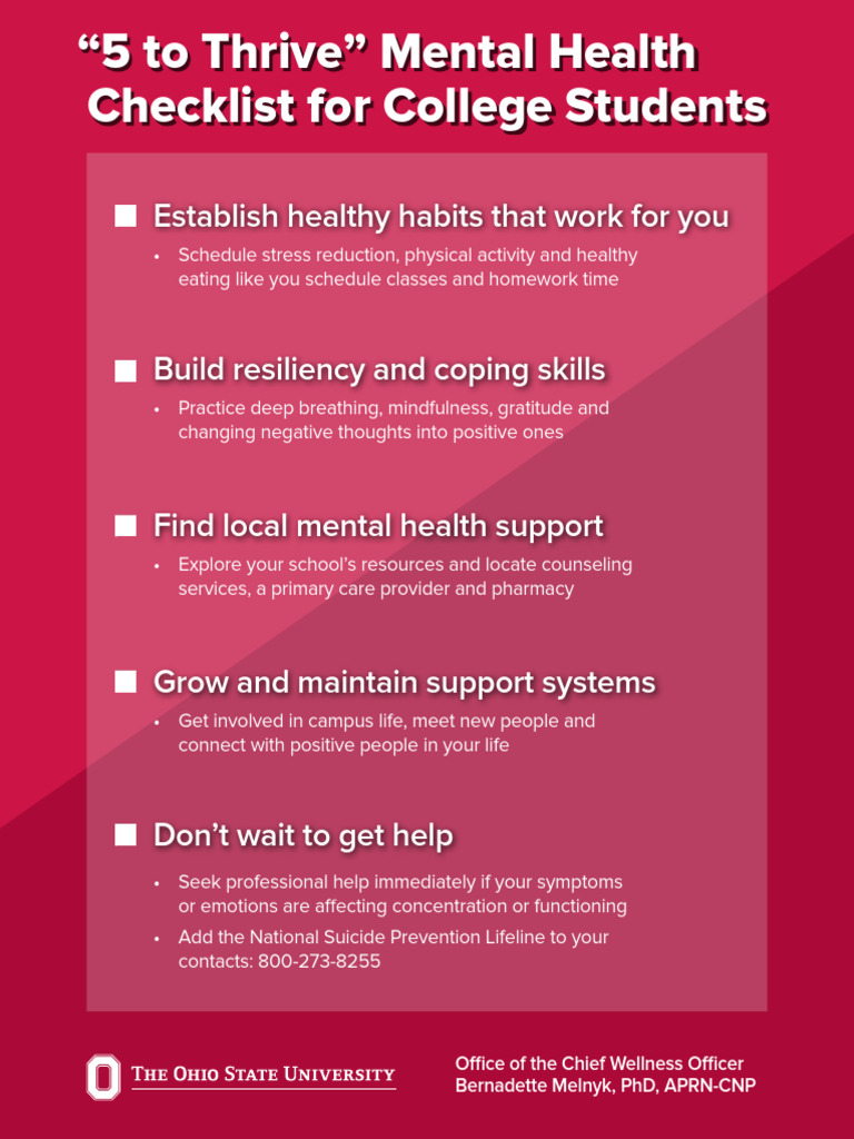 "5 To Thrive" Mental Health Checklist For College Students | PDF ...