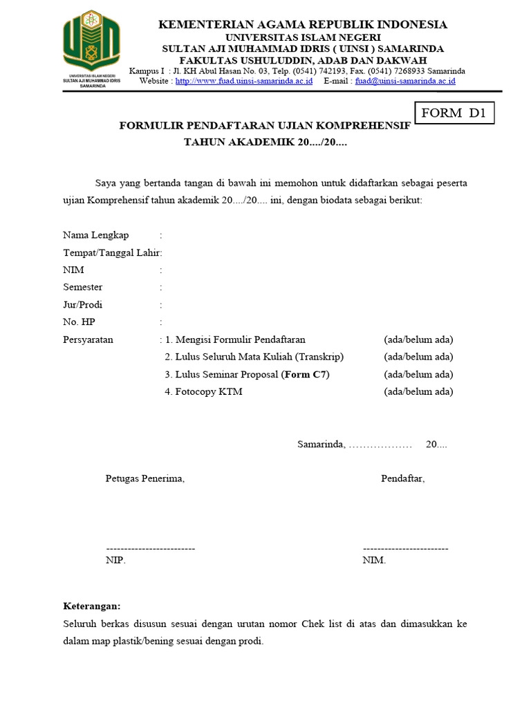 Formulir Pendaftaran Ujian D1 | PDF