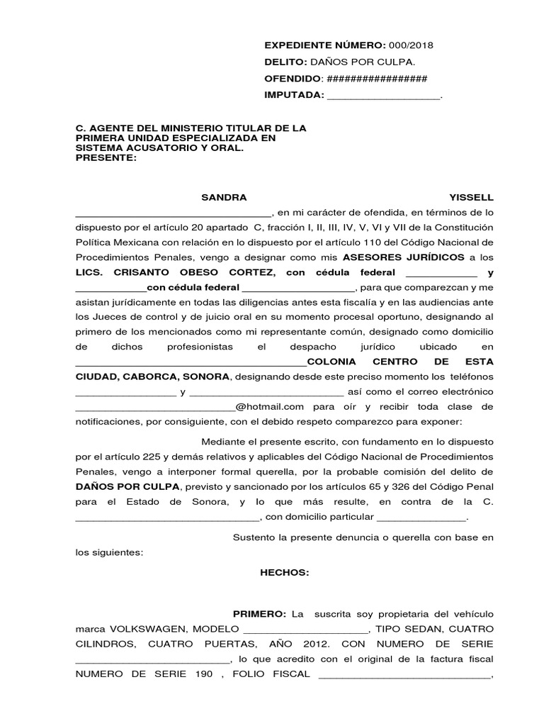 Querella por Daños de Tránsito | PDF | Queja | Procedimiento Criminal