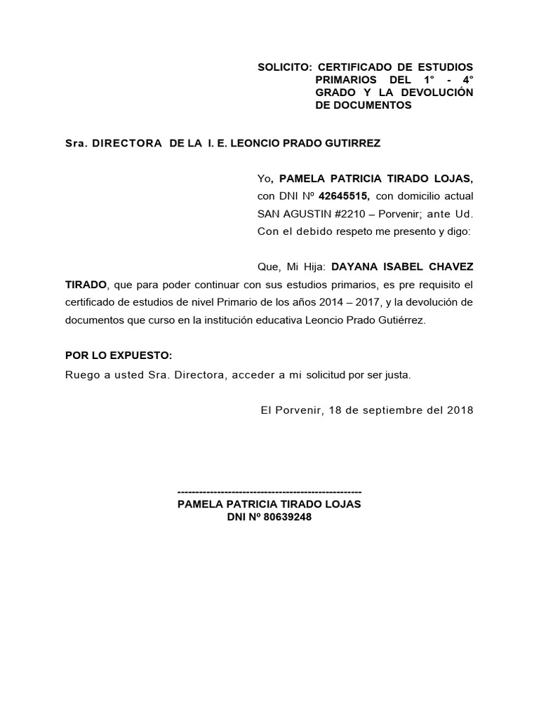 Solicitud de Certificado de Primaria | PDF