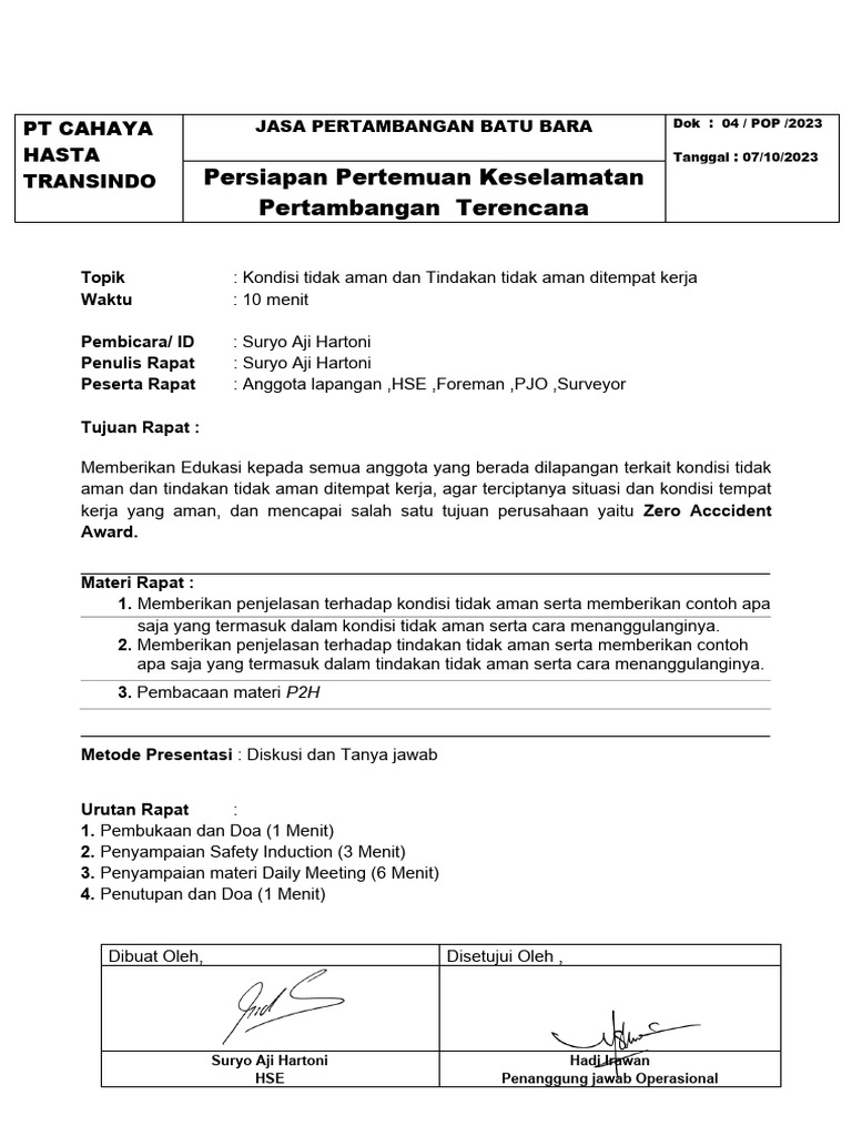 Formulir Persiapan Keselamatan Kerja Terencana Pdf