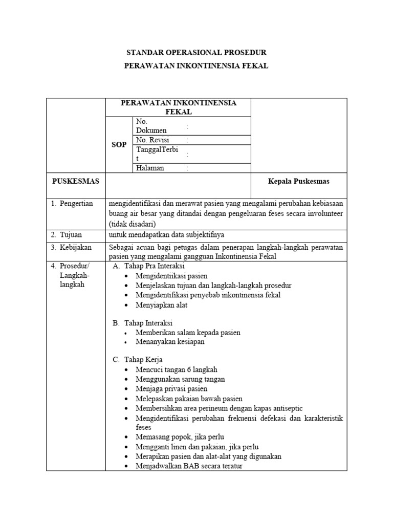SOP Perawatan Inkontinensia Fekal | PDF | Sains & Matematika