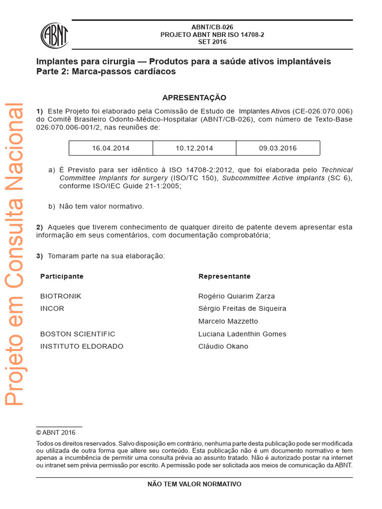 Proj ABNT NBR ISO 14708 2 Implantes Parte2 Marca Passos Cardíacos ...