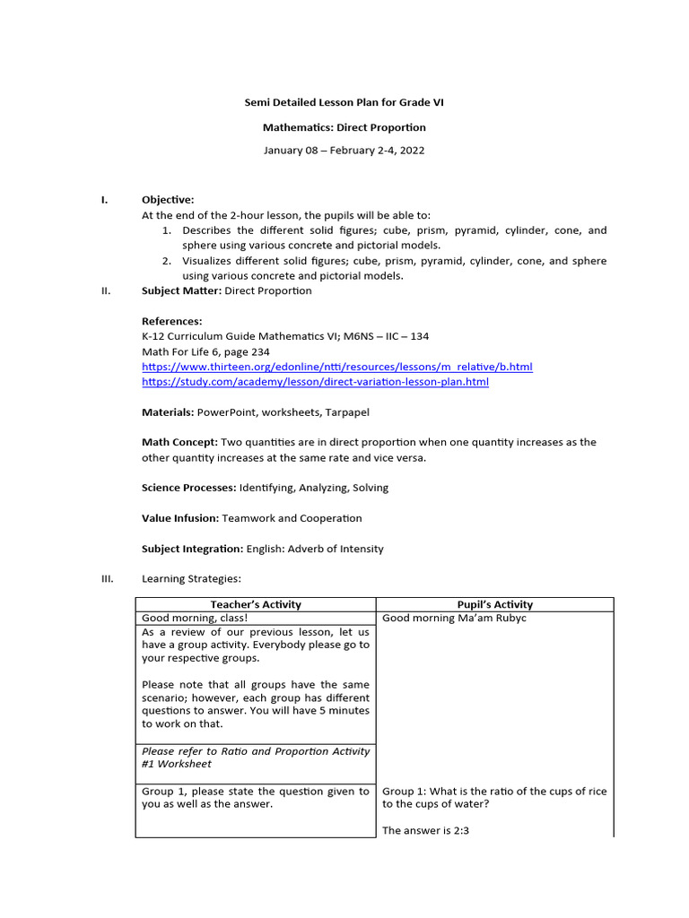 Semi Detailed Lesson Plan For Grade 6 - Mathematics Solid Figure - COT1 ...