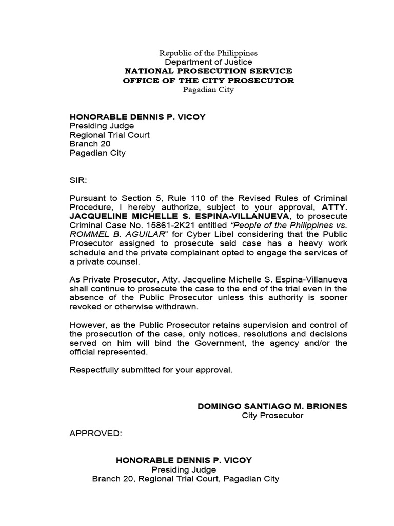Authority to Prosecute RTC (private counsel) | PDF
