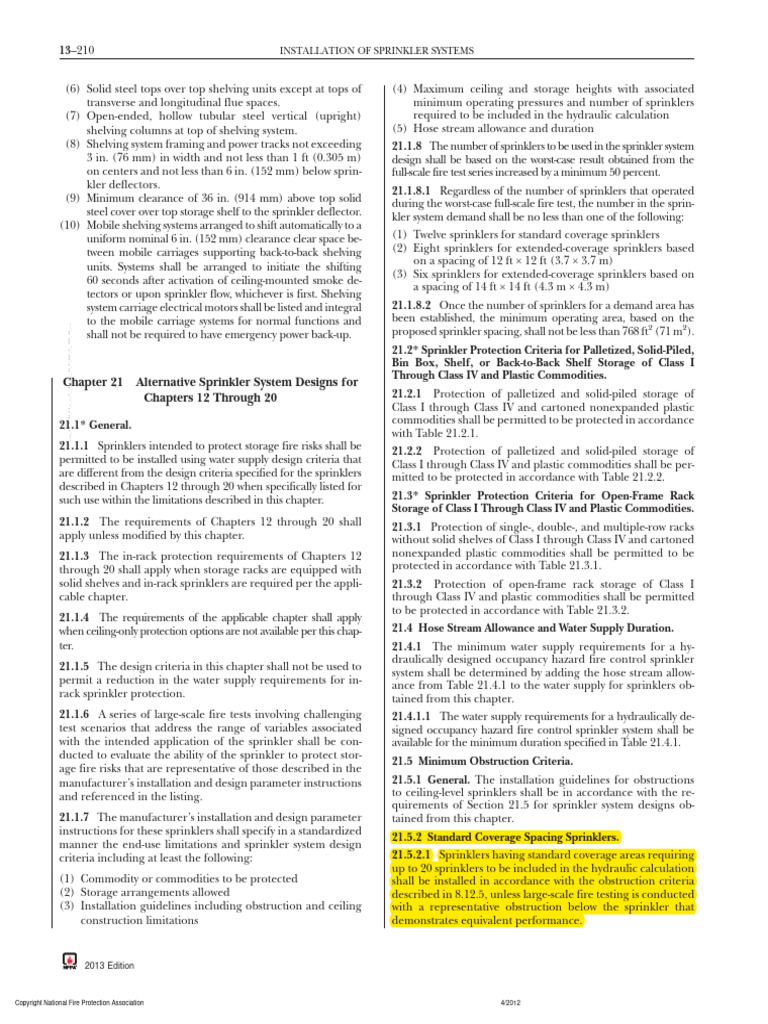 NFPA 13 Sprinkler Coverage Guidelines | PDF | Fire Sprinkler System ...