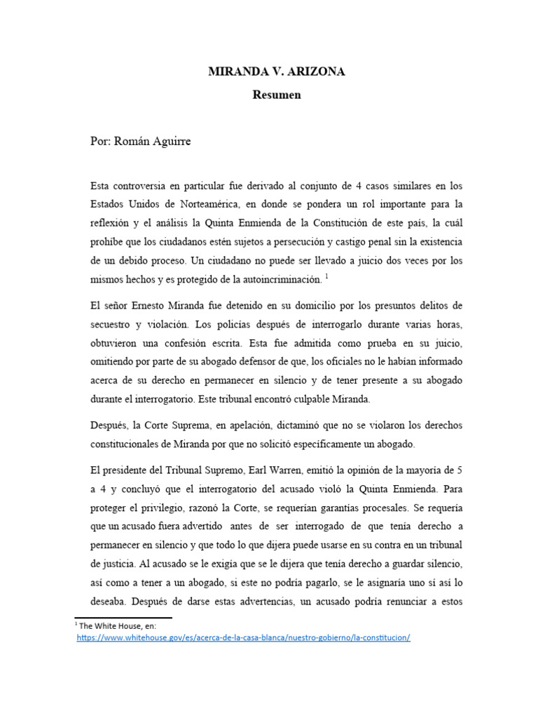 Miranda y Avena Case Resumen PDF Convenio europeo de derechos