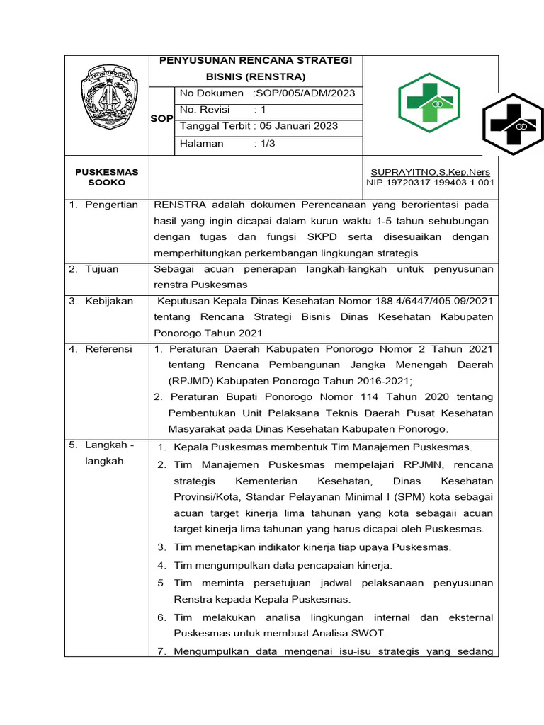 1 Sop Penyusunan Renstra Pdf