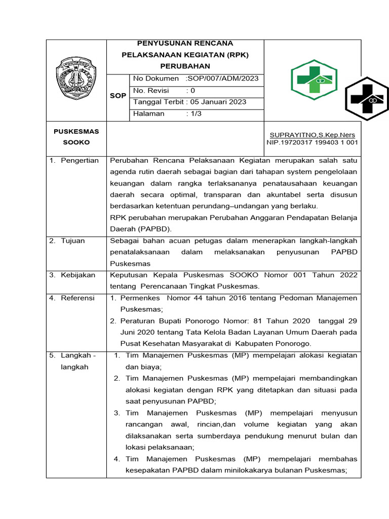 4 Sop Penyusunan Rpk Perubahan Pdf