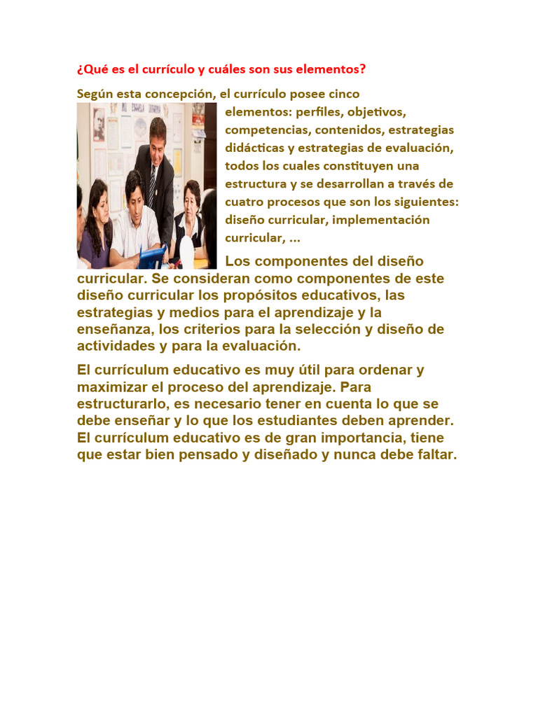 Elementos del Currículo Educativo | PDF | Plan de estudios | Evaluación