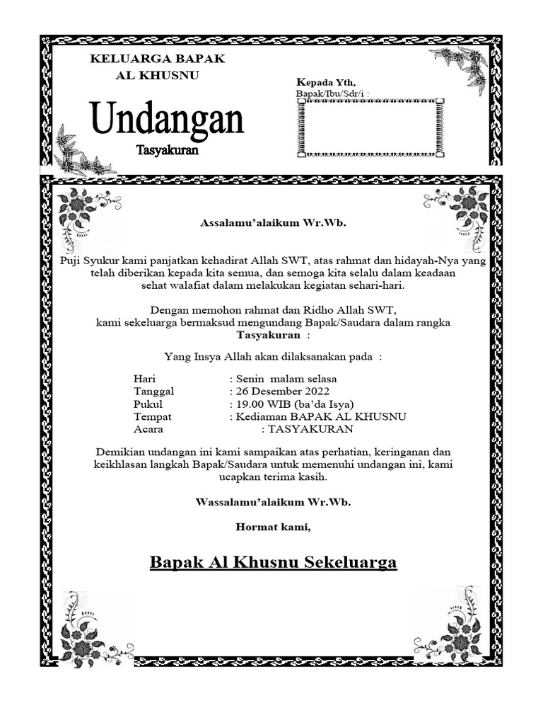 01 Contoh Undangan 7 Hari Format | PDF