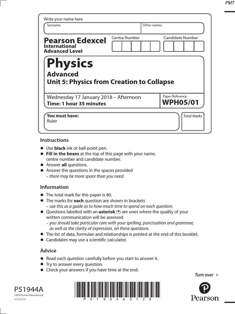 January 2018 Ial Qp Unit 5 Edexcel Physics A Level Pdf