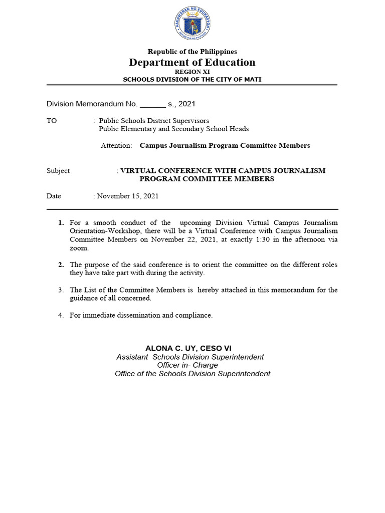 2021-Memo-Division-Journalism-Orientation-Committee-Members-Conference ...