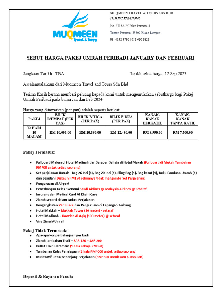 Sebutharga Pakej Umrah Peribadi 2024 | PDF