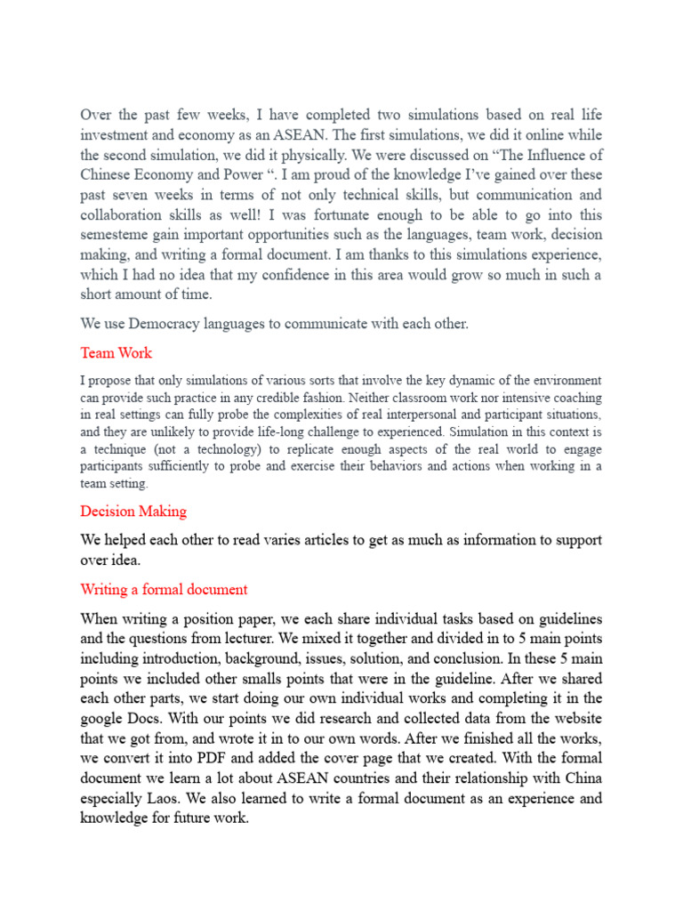 Reflection Paper | PDF | Simulation | Behavior Modification