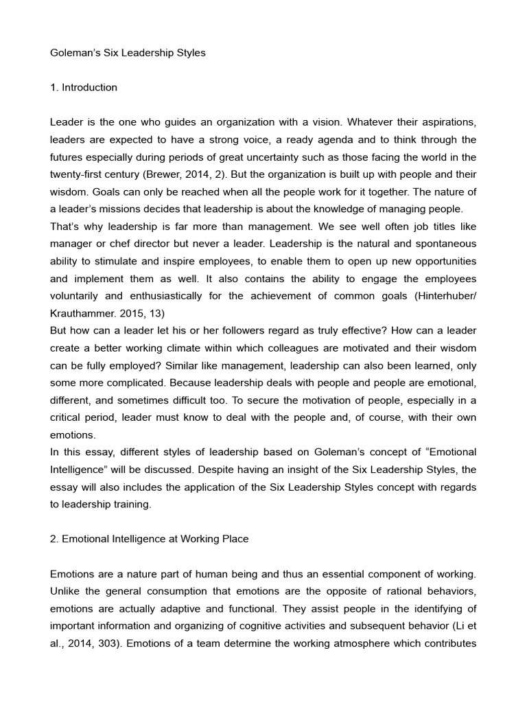 Goleman's Leadership Styles Explained | PDF | Leadership | Emotional ...