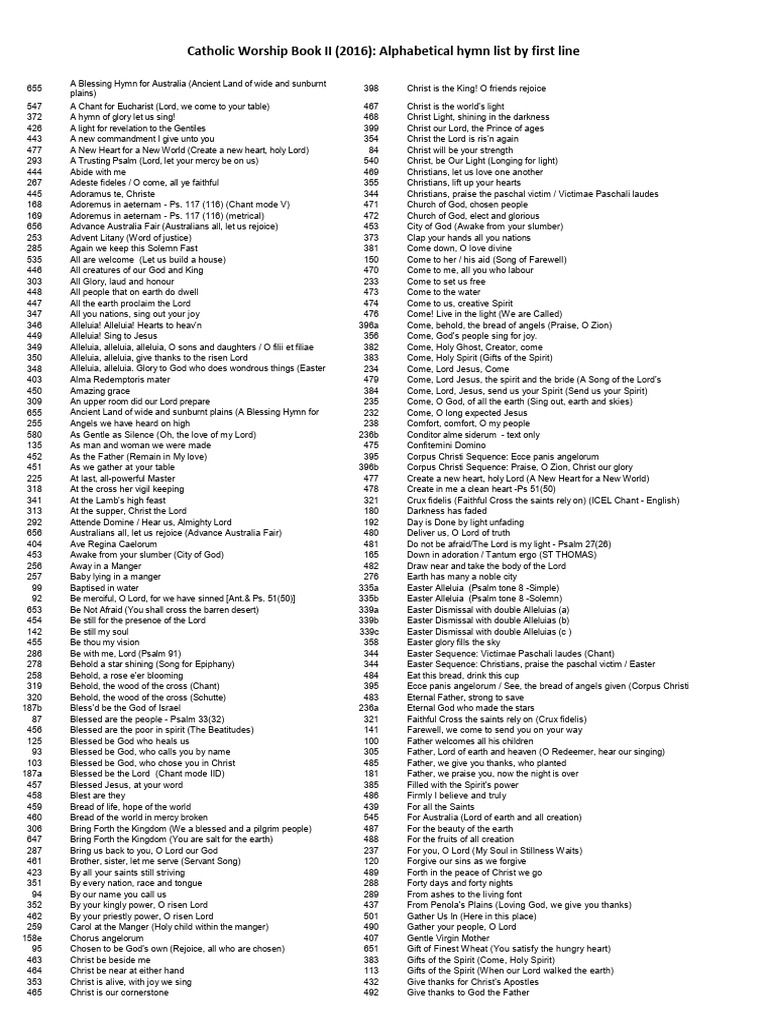 Catholic Worship Book II: Hymn List | PDF | Jesus | God The Father