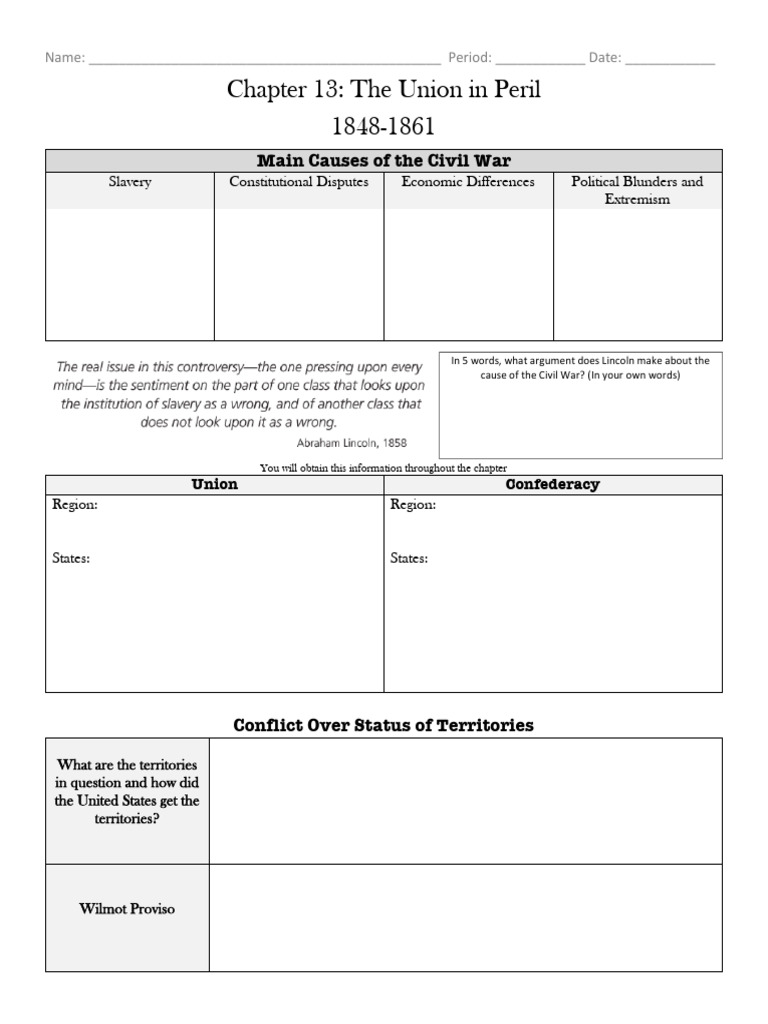 Chapter+13+Graphic+Organizer | PDF | American Civil War | Government