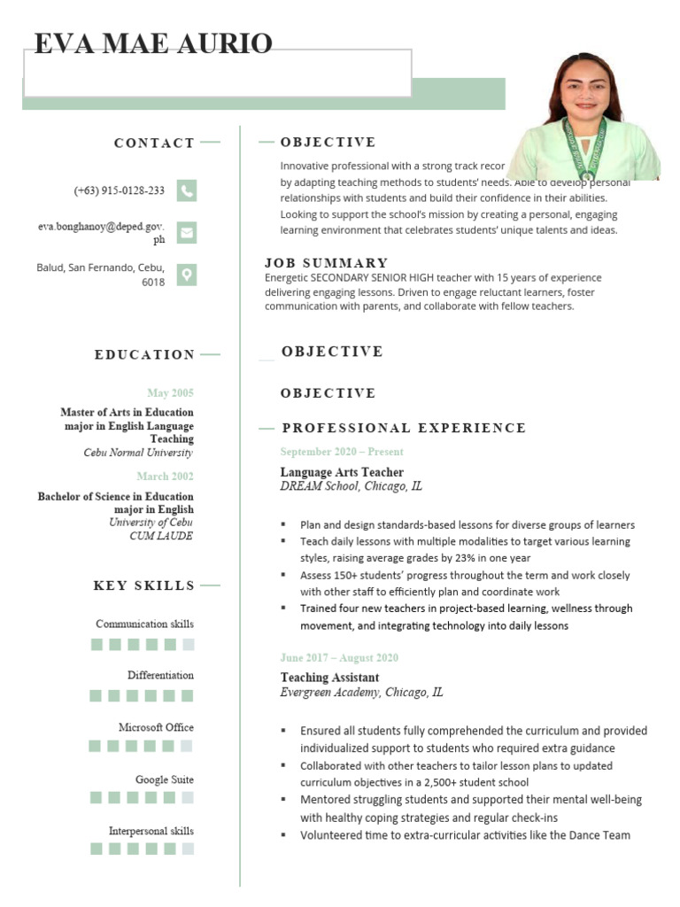 Teacher Resume Example Template PDF Teachers Résumé