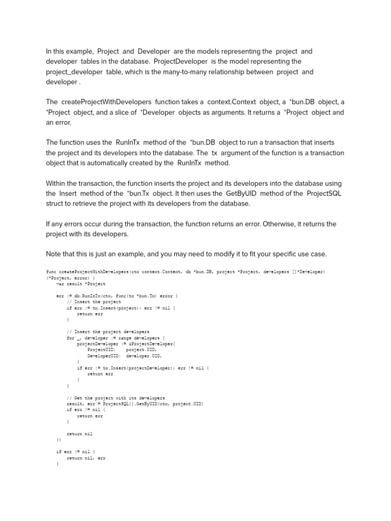 Go bun transaction example pdf