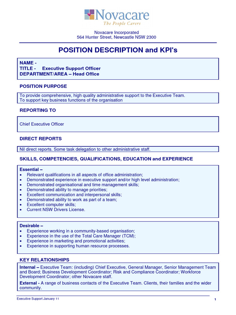 POSITION DESCRIPTION and KPI's PDF Performance Indicator Business