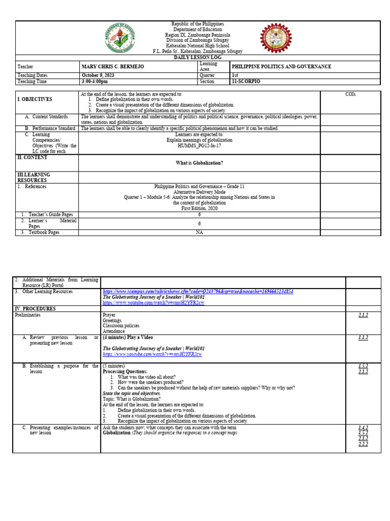 Globalization Lesson Plan | PDF | Globalization | Learning