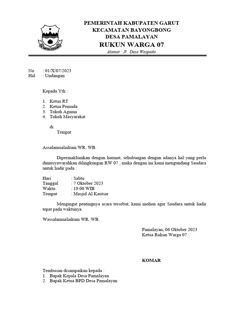 Surat Undangan RW 07 | PDF
