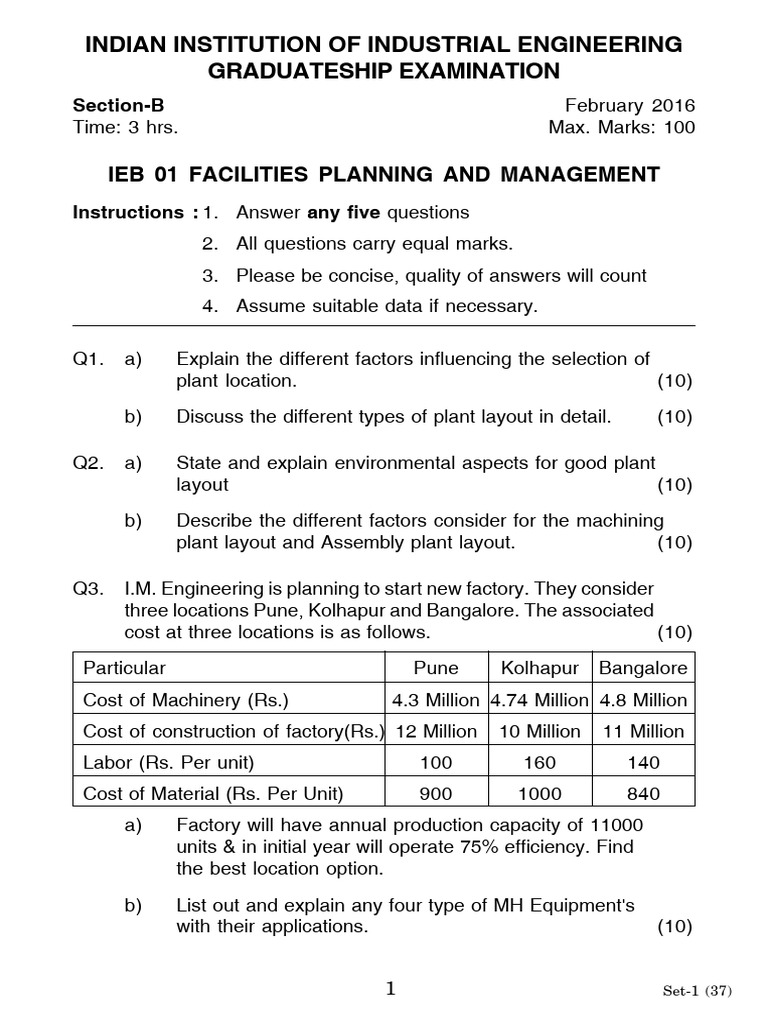 Industrial Engineering Graduateship Exam 2016 | PDF | Reliability ...