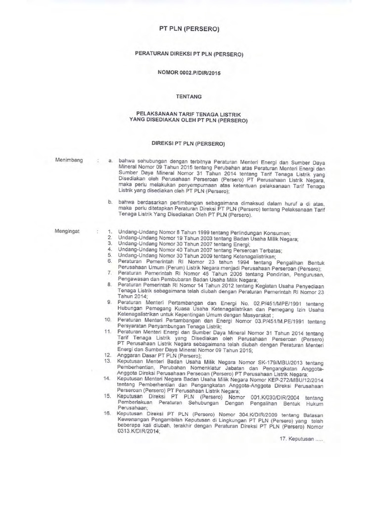 Perdir No 0002.P-DIR-2015 TTG Pelaksanaan TTL Oleh PLN | PDF