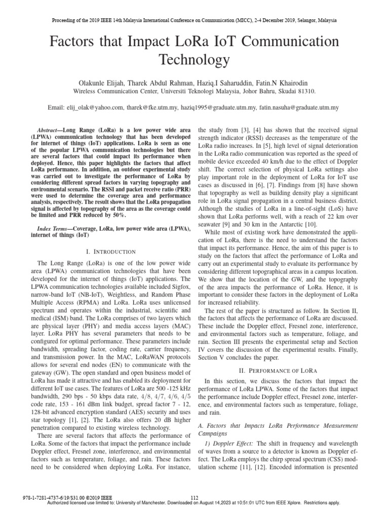 Factors That Impact LoRa IoT Communication Technology | PDF | Radio ...