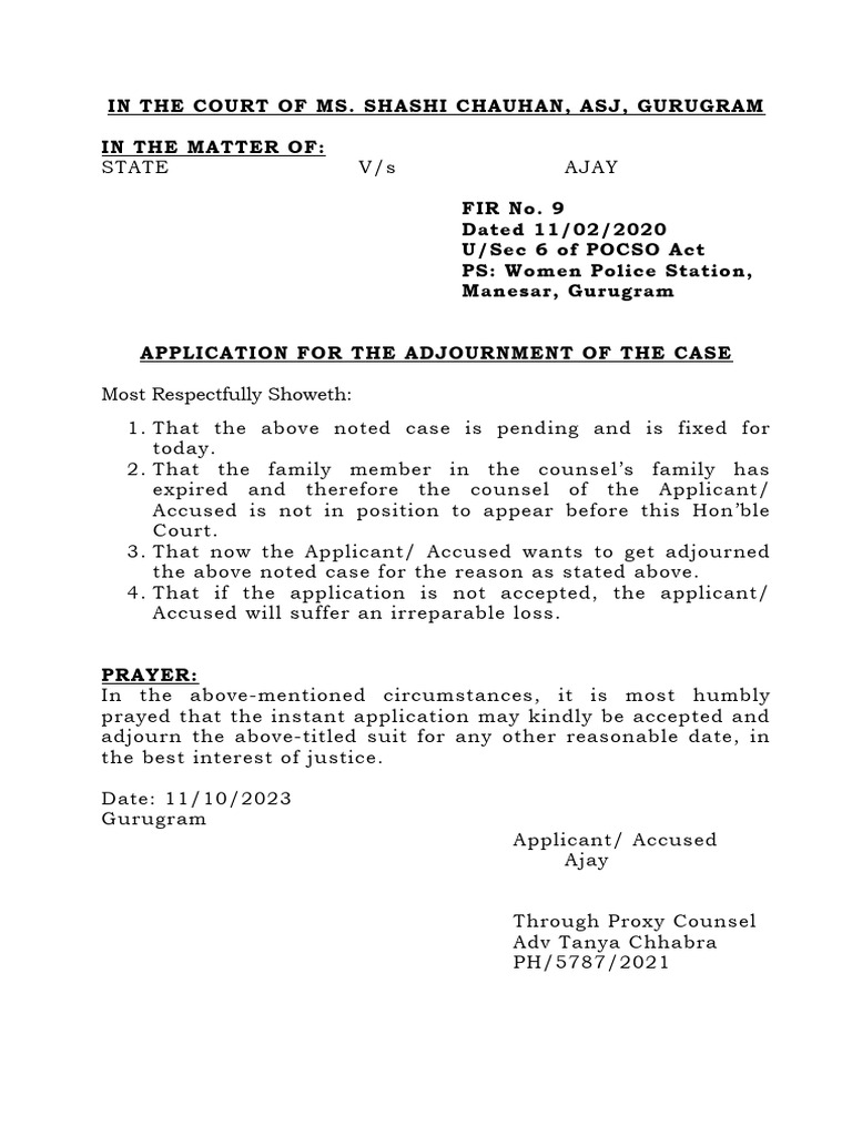 Application for Adjournment PDF