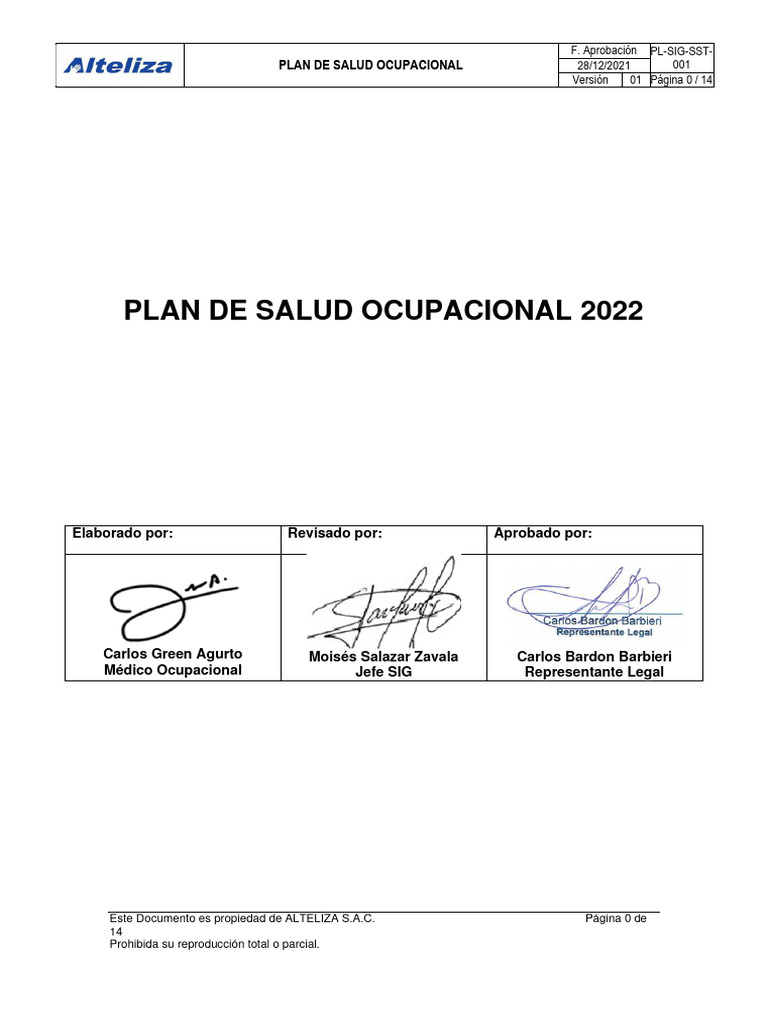 PL Sig SST 001 Plan de Salud Ocupacional | PDF | Seguridad y salud ...