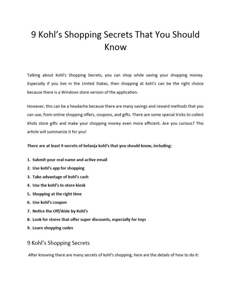Kohls shopping secret download free pdf coupon discounts and