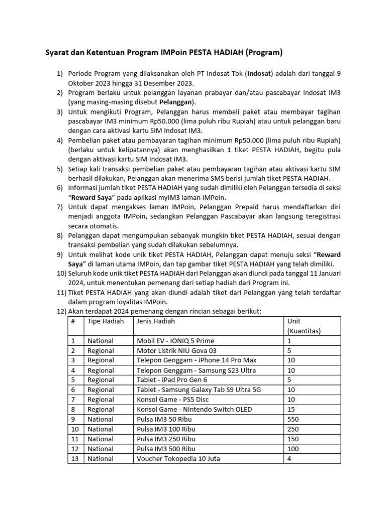 Syarat Program IMPoin PESTA HADIAH | PDF | Games & Activities