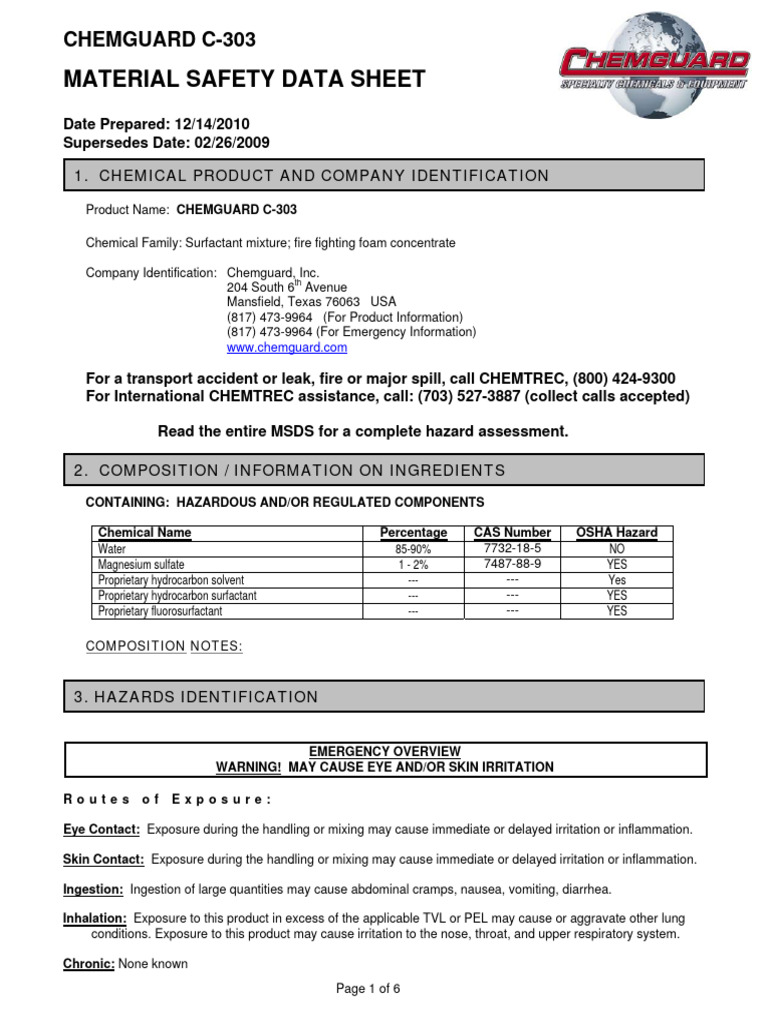 Msds C303 PDF Dangerous Goods Toxicity