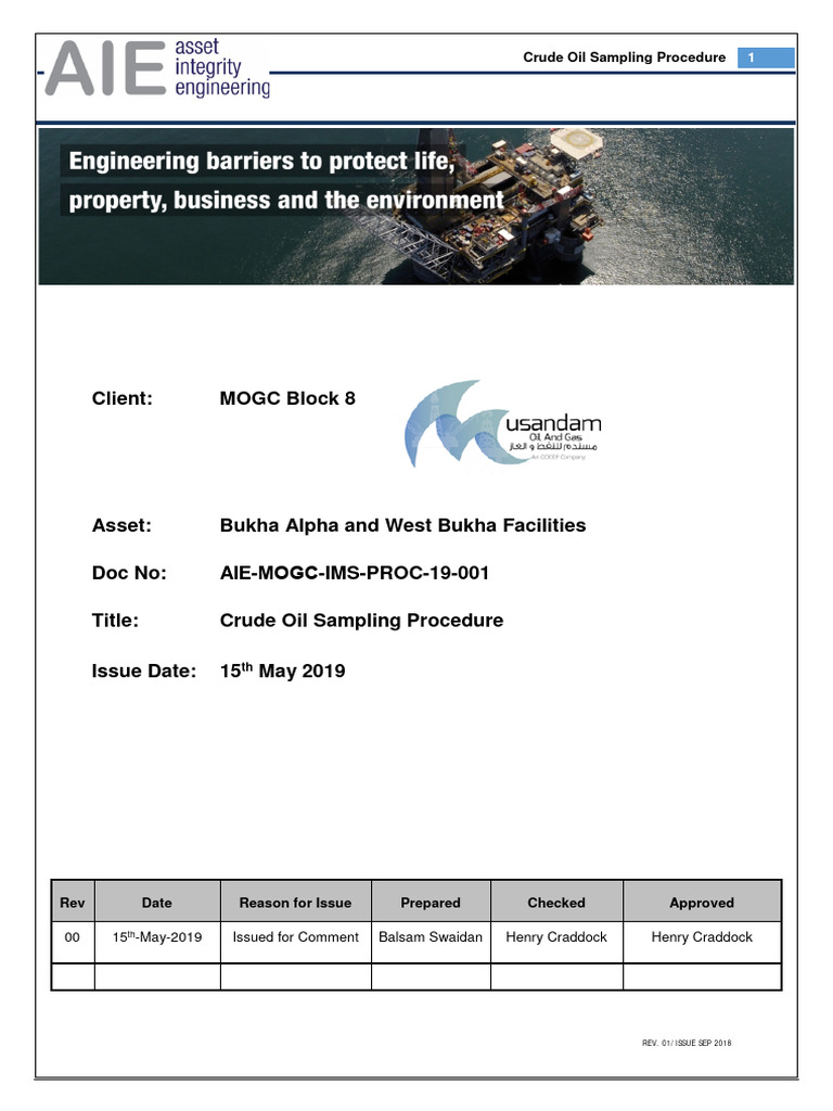 AIE MOGC IMS PROC 19 001 Crude Oil Sampling Procedure PDF Pipeline