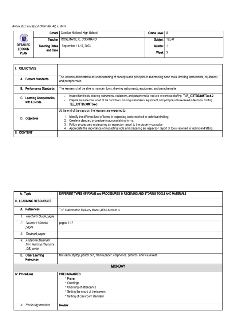 TLE 8 Week 3: Tool Inspection Forms | PDF | Receipt | Learning