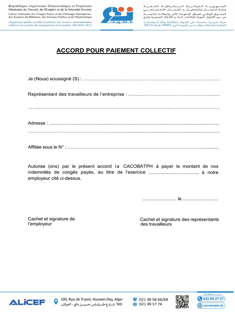 Accord de Paiement Collectif des Indemnités | PDF | Finance et gestion ...