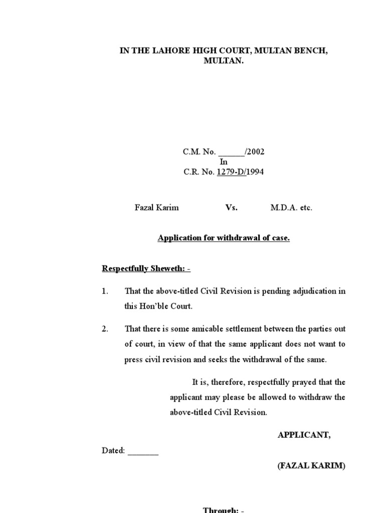 Withdrawal of Civil Revision Case | PDF