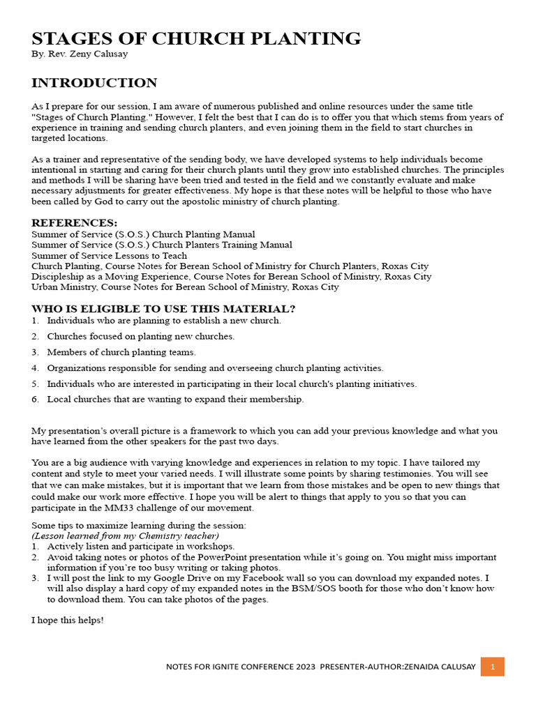 Stages of Church Planting Guide | PDF | Acts Of The Apostles ...